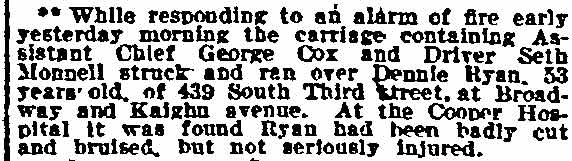 Philadelphia Inquirer, April 24, 1909 — carriage accident involving Assistant Chief George Cox
