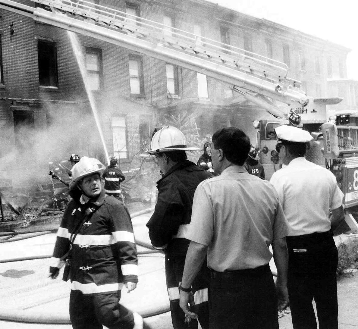 From left: Skip Stinger, Battalion Chief Robert Basile, Fire Fighter Ron Marcianna, and Chief of Department Kenneth Penn