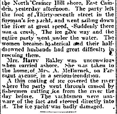 Philadelphia Inquirer, January 25, 1905 — Steered Ice Yacht Right Into a Hole, part 2