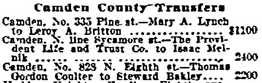 Philadelphia Inquirer, November 8, 1906 — Camden County Transfers