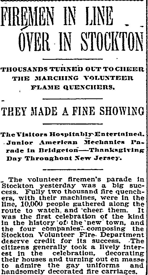 Philadelphia Inquirer, November 29, 1895 — Stockton fire companies, page 1