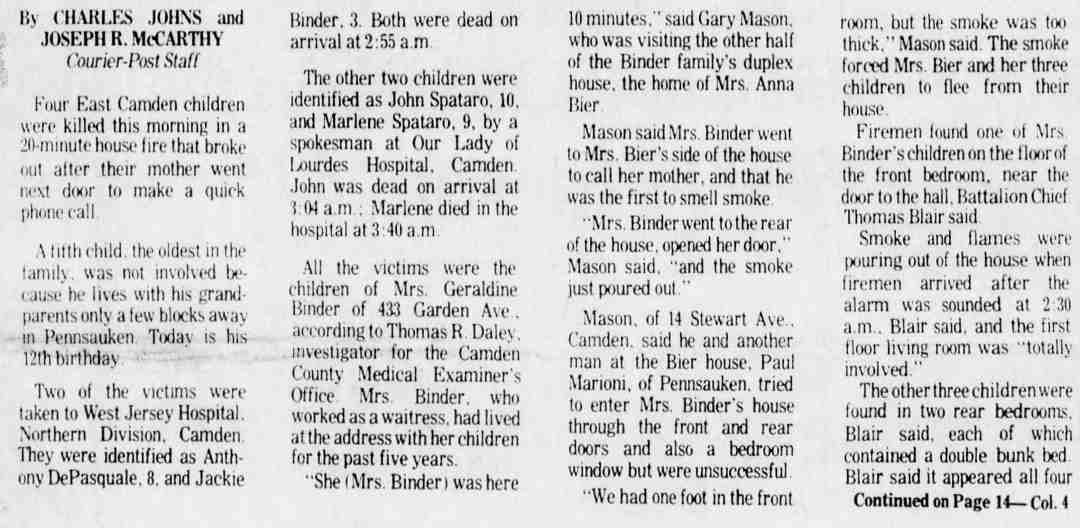 Camden Courier-Post, January 31, 1975 — Fire Rips E. Camden Home, article
