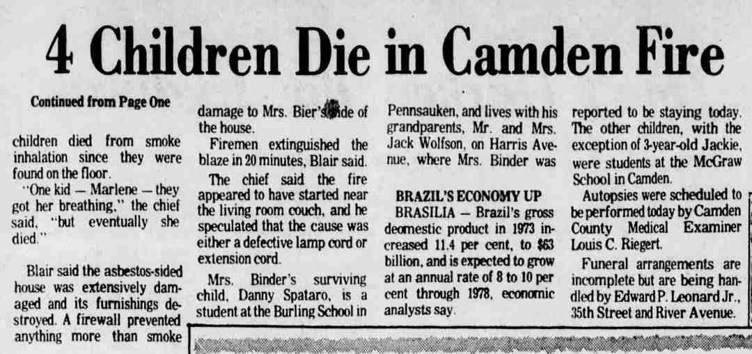 Camden Courier-Post, January 31, 1975 — 4 Children Die in Camden Fire, continued