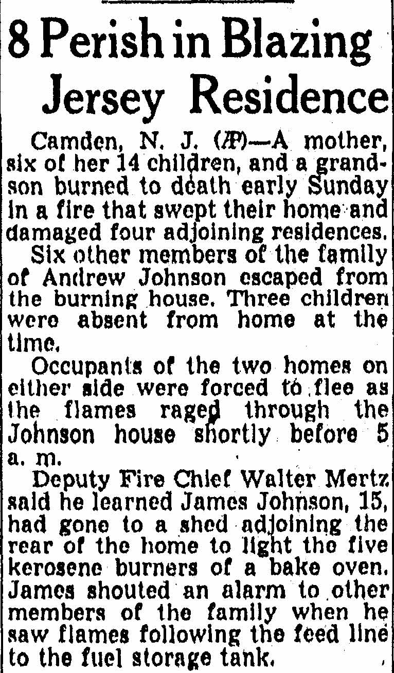 Omaha Morning World-Herald, March 31, 1947 — 8 Perish in Blazing Jersey Residence
