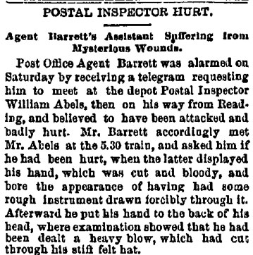 Philadelphia Inquirer, January 14, 1885 — Postal Inspector Hurt, part 1