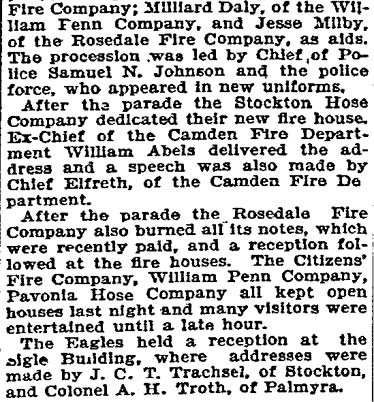 Philadelphia Inquirer, November 26, 1897 — Firemen Own Stockton, part 2