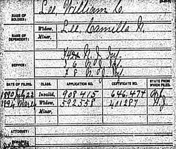 Civil War pension document for William C. Lee