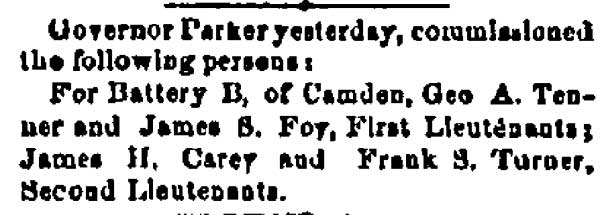 Philadelphia Inquirer, December 24, 1873 — Battery B officers commissioned