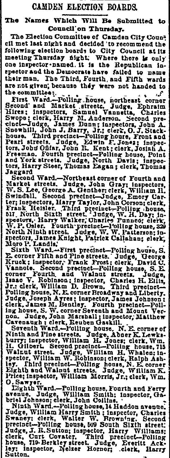 Philadelphia Inquirer, September 24, 1889 — Camden Election Boards