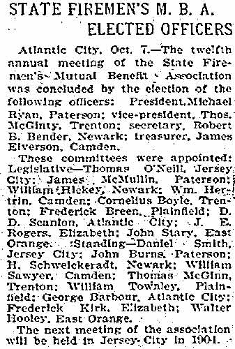 Philadelphia Inquirer, October 7, 1903 — State Firemen's M. B. A. Elected Officers