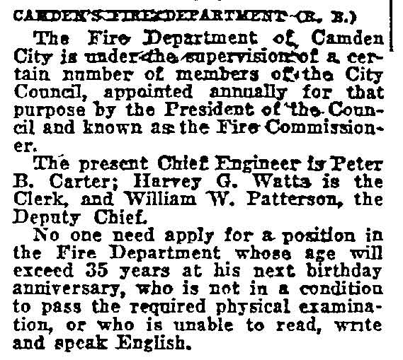 Philadelphia Inquirer, November 25, 1921 — Camden's Fire Department