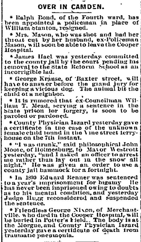 Philadelphia Inquirer, March 20, 1892 — Over in Camden