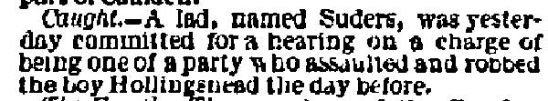 Philadelphia Public Ledger, June 3, 1870 — news brief about a lad named Suders charged with assaulting and robbing a boy