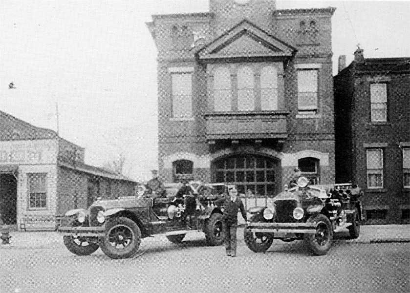 Henry Zook, Captain of Engine Company 7, with Ray Burgess and Russell Benson, circa 1936