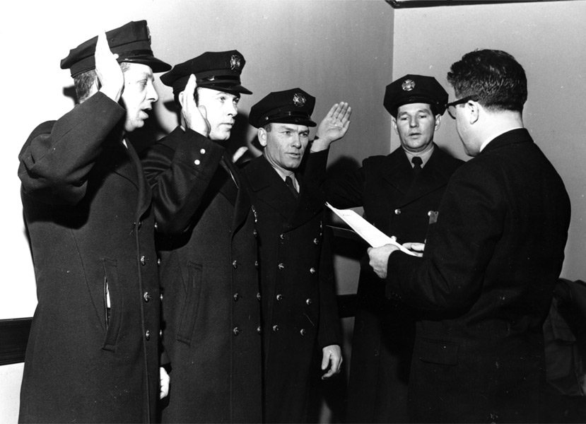 Camden Fire Department Promotional Appointments to Captain, 1963 — From Left: Harold Pike, Albert A. Stinger, George Baxter, William Winstanley