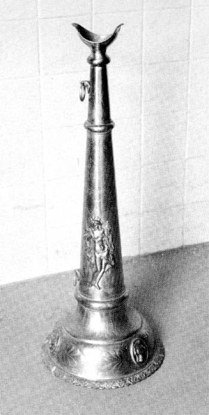 Ornately decorated presentation speaking trumpet inscribed to W.P. Murray of the Weccacoe Hose Co. No. 2 of Camden, N.J.