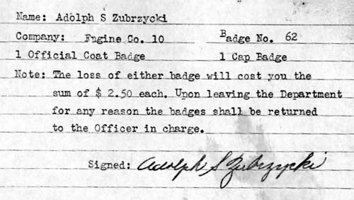 Adolph S. Zubrzycki personnel card, back