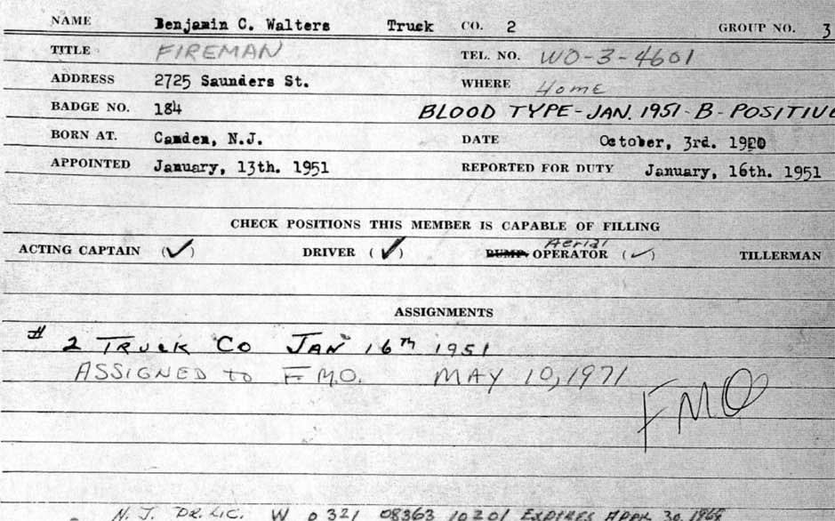 Fire Department service card, page 2