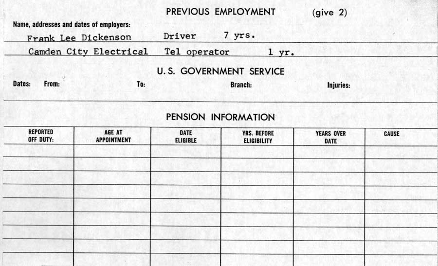 Charles E. Watkin personnel card, back