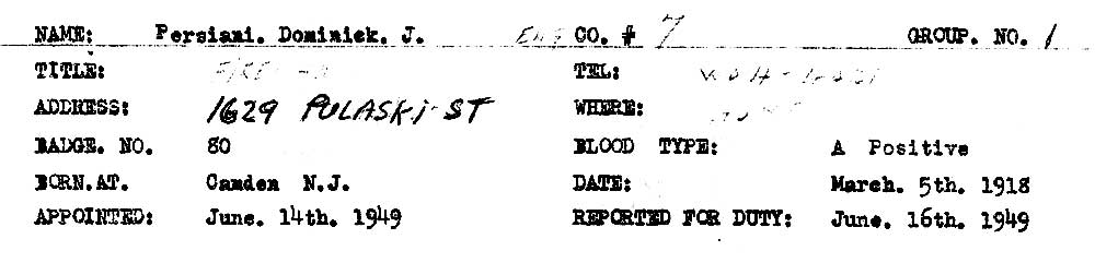 Dominick J. Persiani Fire Card