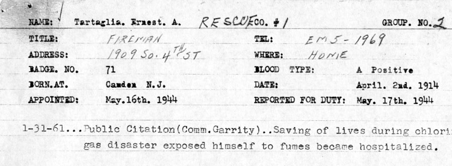 Ernest Tartaglia death card