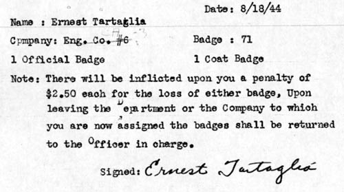 Ernest Tartaglia death card