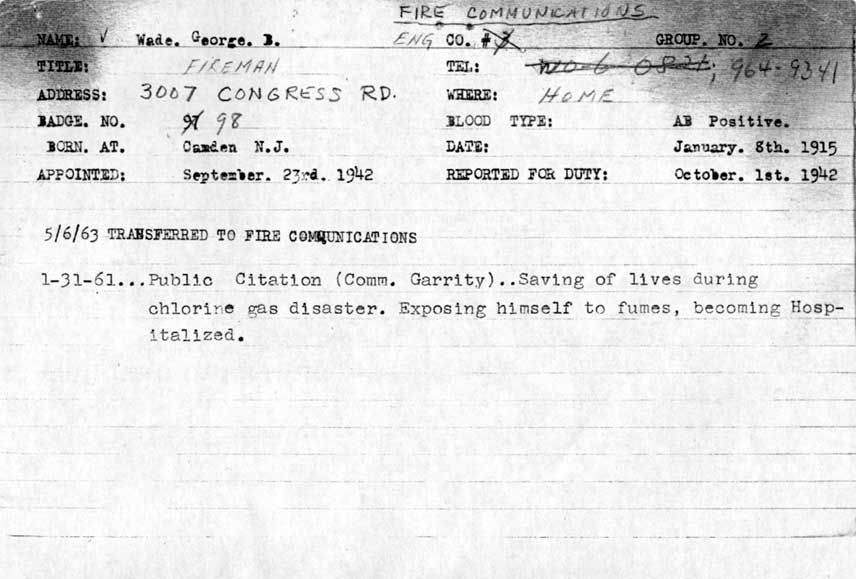 Camden Division of Fire Communications Record — George B. Wade III