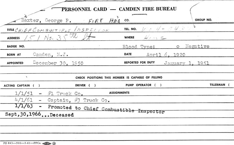 George P. Baxter memorial card