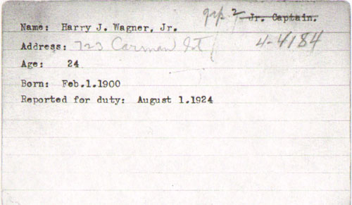 Camden Fire Department index card for Harry J. Wagner Jr. — appointment record