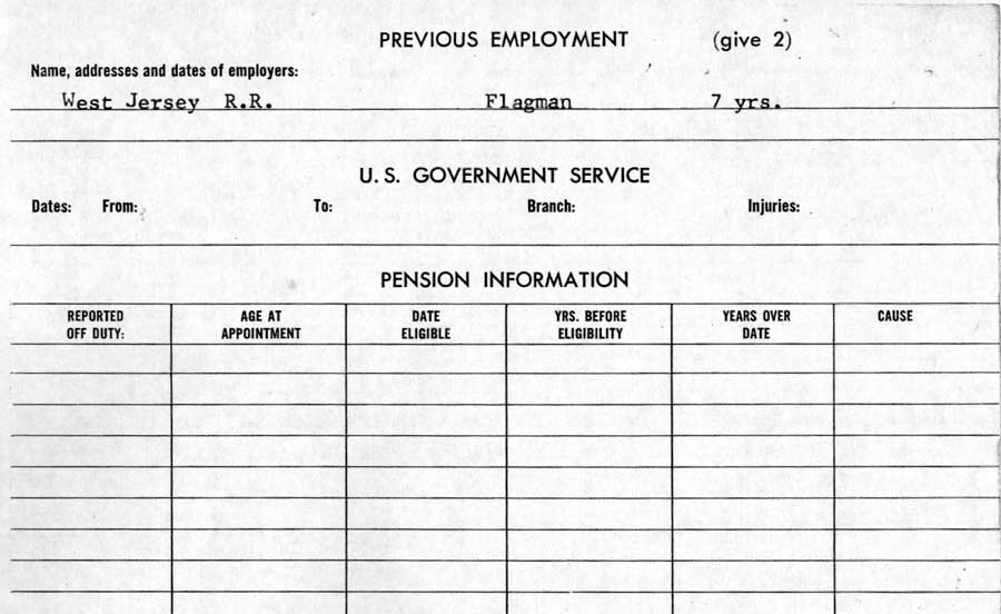 Camden Division of Fire Personnel Record — previous employment and pension information
