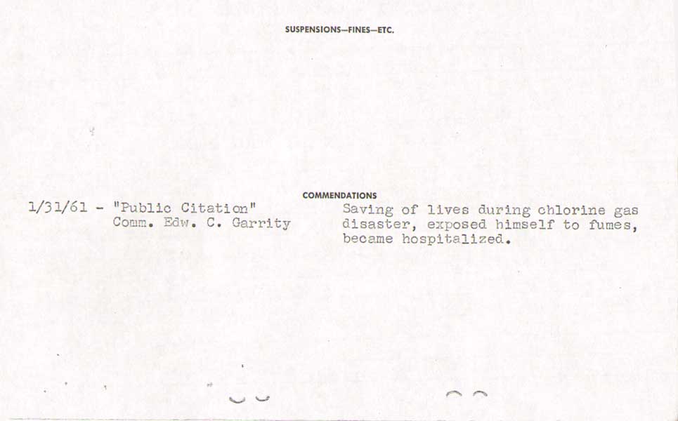 Camden Fire Department personnel record card for James H. Troutman, additional