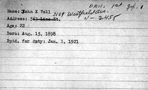 John K. Voll — Camden Fire Department Index Card