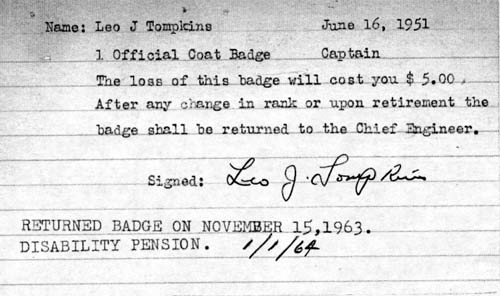Camden Fire Department personnel record for Leo J. Tompkins Sr., card 3