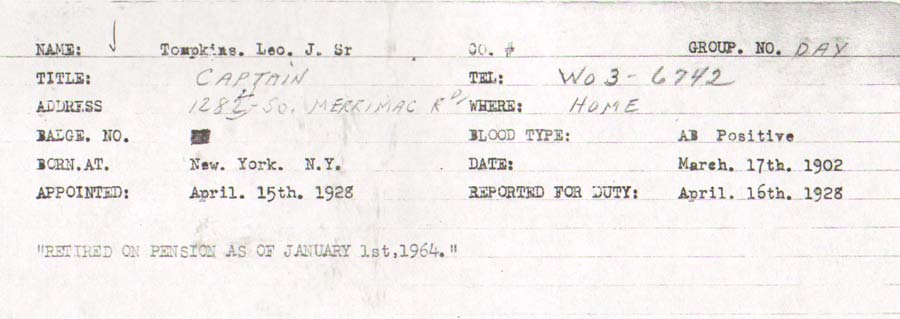 Camden Fire Department personnel record for Leo J. Tompkins Sr., card 6