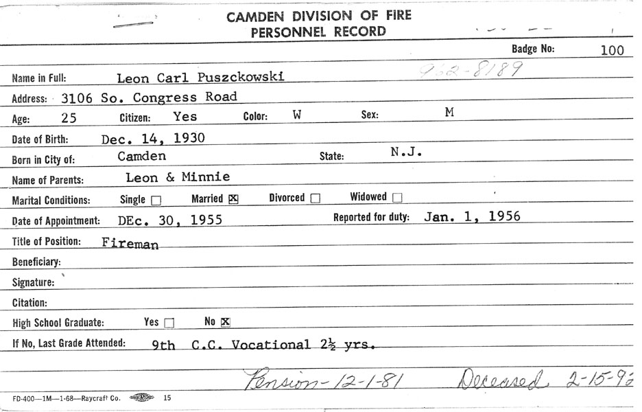 Memorial card for Leon C. Puszczykowski