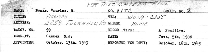 Camden Fire Department record — Maurice B. Boone