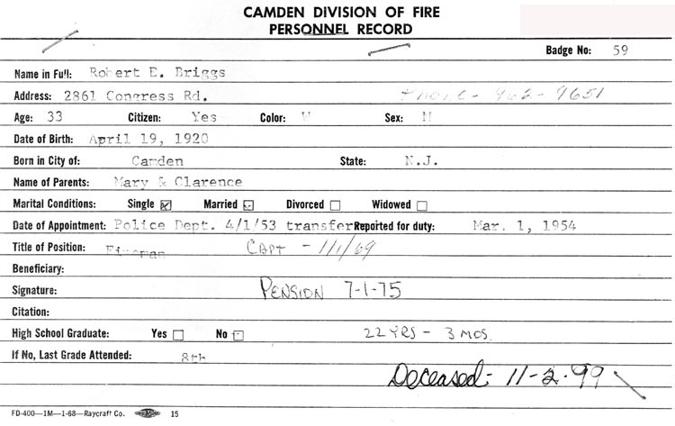 Robert E. Briggs memorial card