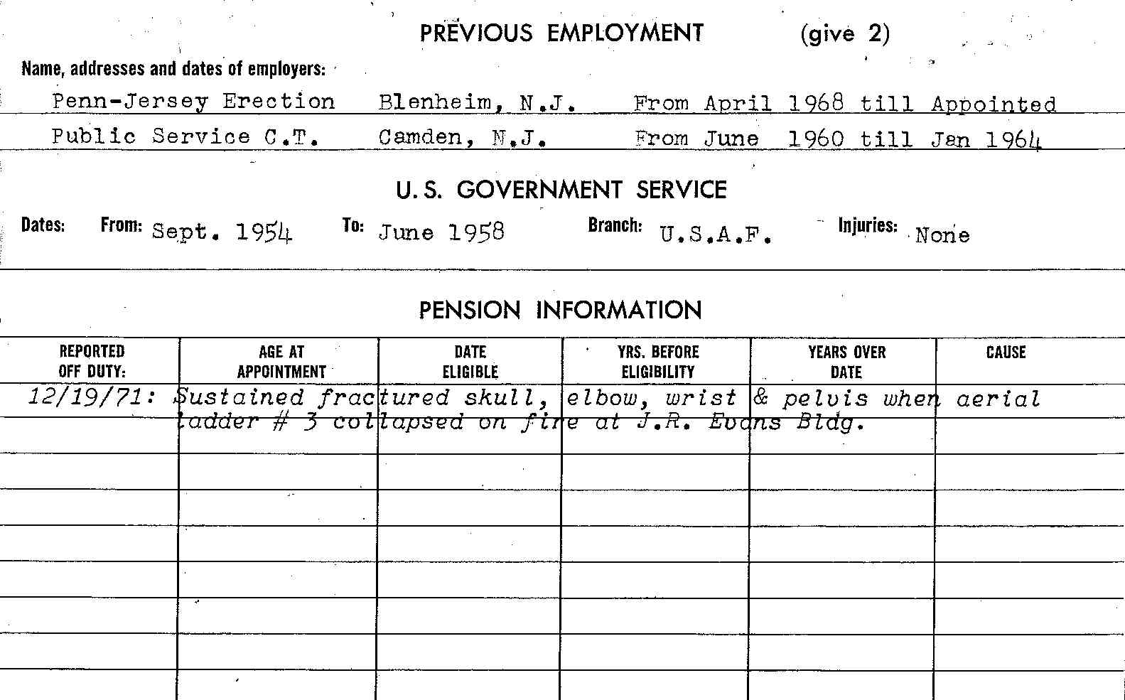 Thomas J. DiBiaso fire department service record — card 2