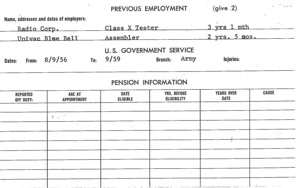 Camden Fire Department personnel record card for William Henry Smith, reverse