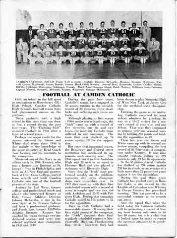 1950 football program — Camden Catholic football roster
