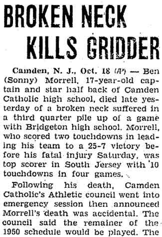 Gettysburg Times — Benjamin 'Sonny' Morrell, Camden Catholic football, October 18, 1950