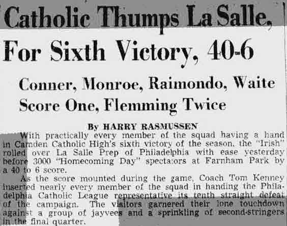 Camden Catholic 40, LaSalle Prep 6 — newspaper clipping