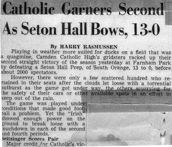 Camden Catholic 13, Seton Hall Prep 6 — newspaper clipping