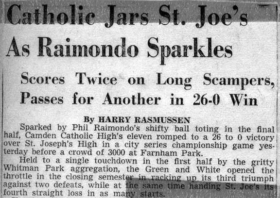 Camden Catholic 26, St. Joseph's High School 0 — newspaper clipping