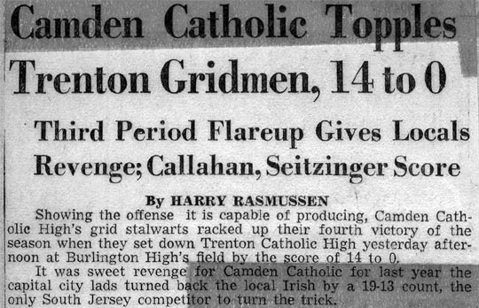 Camden Catholic 14, Trenton 0 — newspaper clipping