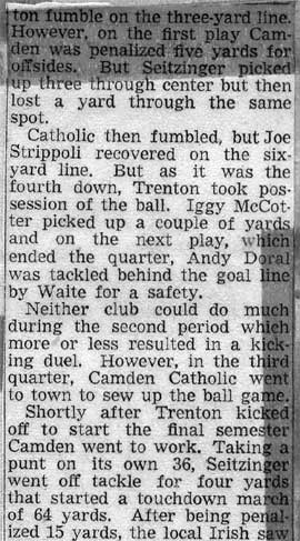 Camden Catholic vs. Trenton — newspaper clipping continued