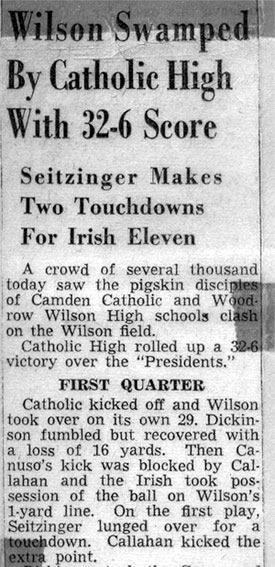 Camden Catholic 32, Woodrow Wilson 6 — newspaper clipping