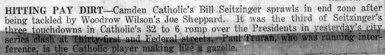 Camden Catholic vs. Woodrow Wilson, November 1951, caption