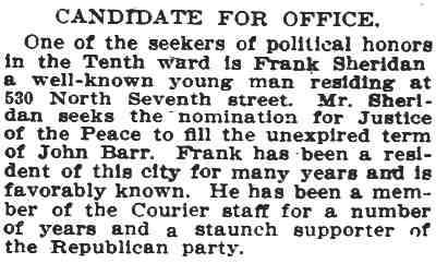 Camden Post, August 23, 1912 — Frank Sheridan, North 7th Street