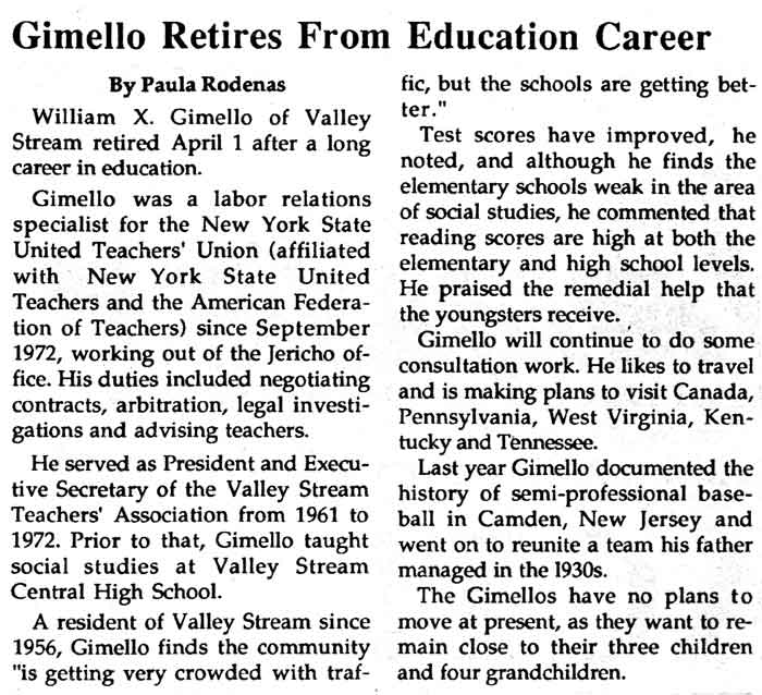 MA Leader, June 6, 1991 — Gimello Retires From Education Career
